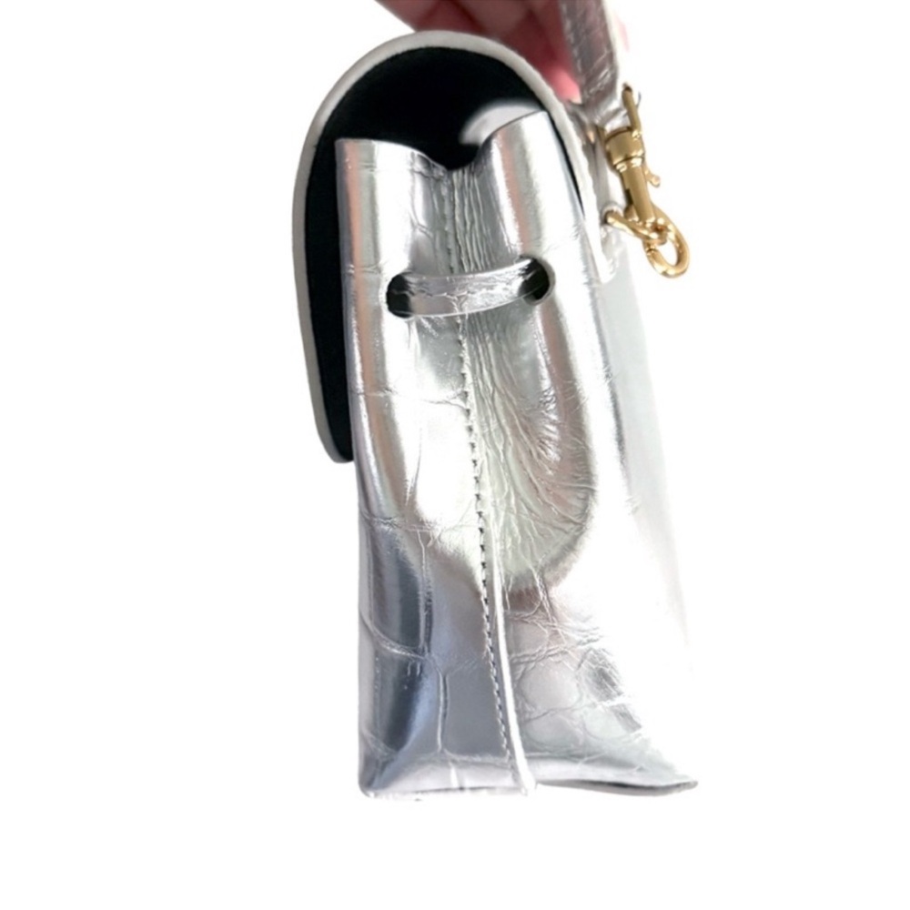 NEW Mansur Gavriel Mini Soft Lady Metallic Bag Croc Embossed Leather Silver Gold - Picture 10 of 16